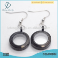 Programmable black earrings design,new style stainless steel glass floating locket earrings